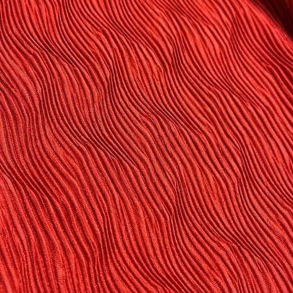 ZARA Kimono SLV Shimmer Ribbed Draped Lettuce Edge V-Neck Red Midi Party Dress S - Picture 9 of 16